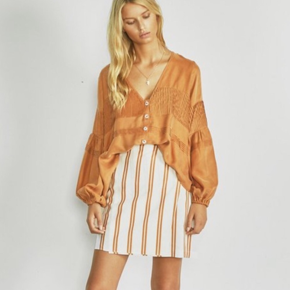 Sancia Lina Boho Pleated High Low Cupro Blend Blouse